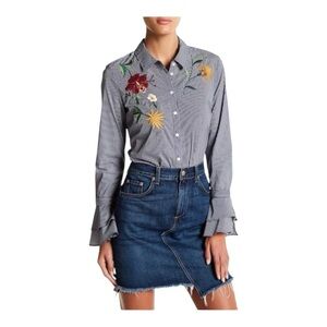 14th & Union Chic Pinstripe Floral Embroidered Button-Up Shirt